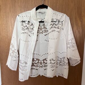 White Lace Buttondown Top Ranna Gill